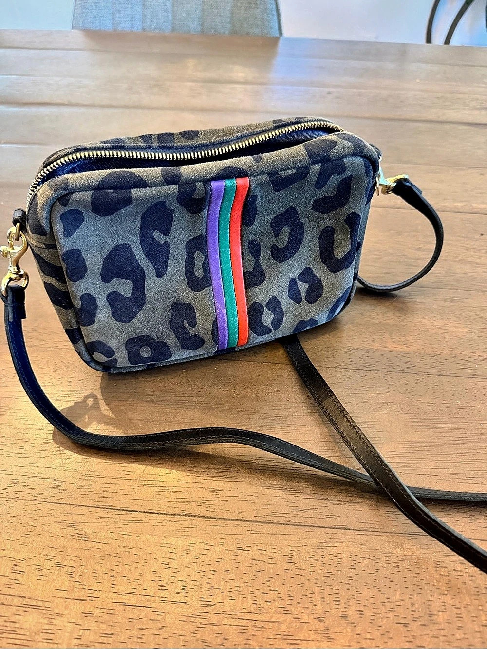 Clare V Midi Sac Army Pablo Cat with Stripes Leopard Suede Crossbody